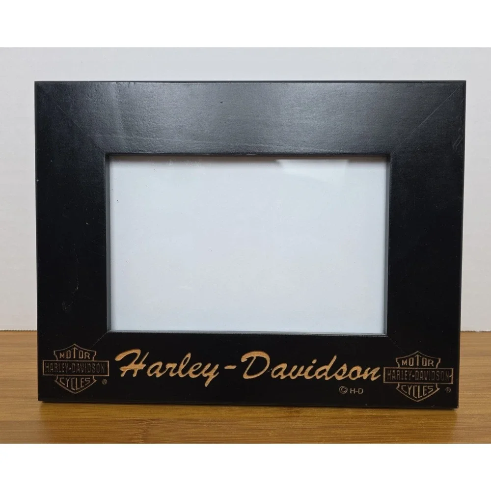 Harley-Davidson Name Carved Black Wood Picture Frame Holds 4 x 6 Picture